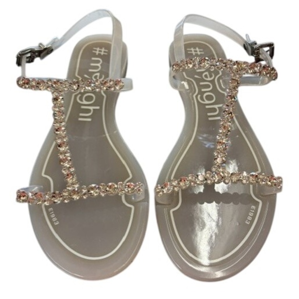 Menghi E1983 Clear Jelly T-Strap Rhinestone Embellished Sandals Italy Size 37